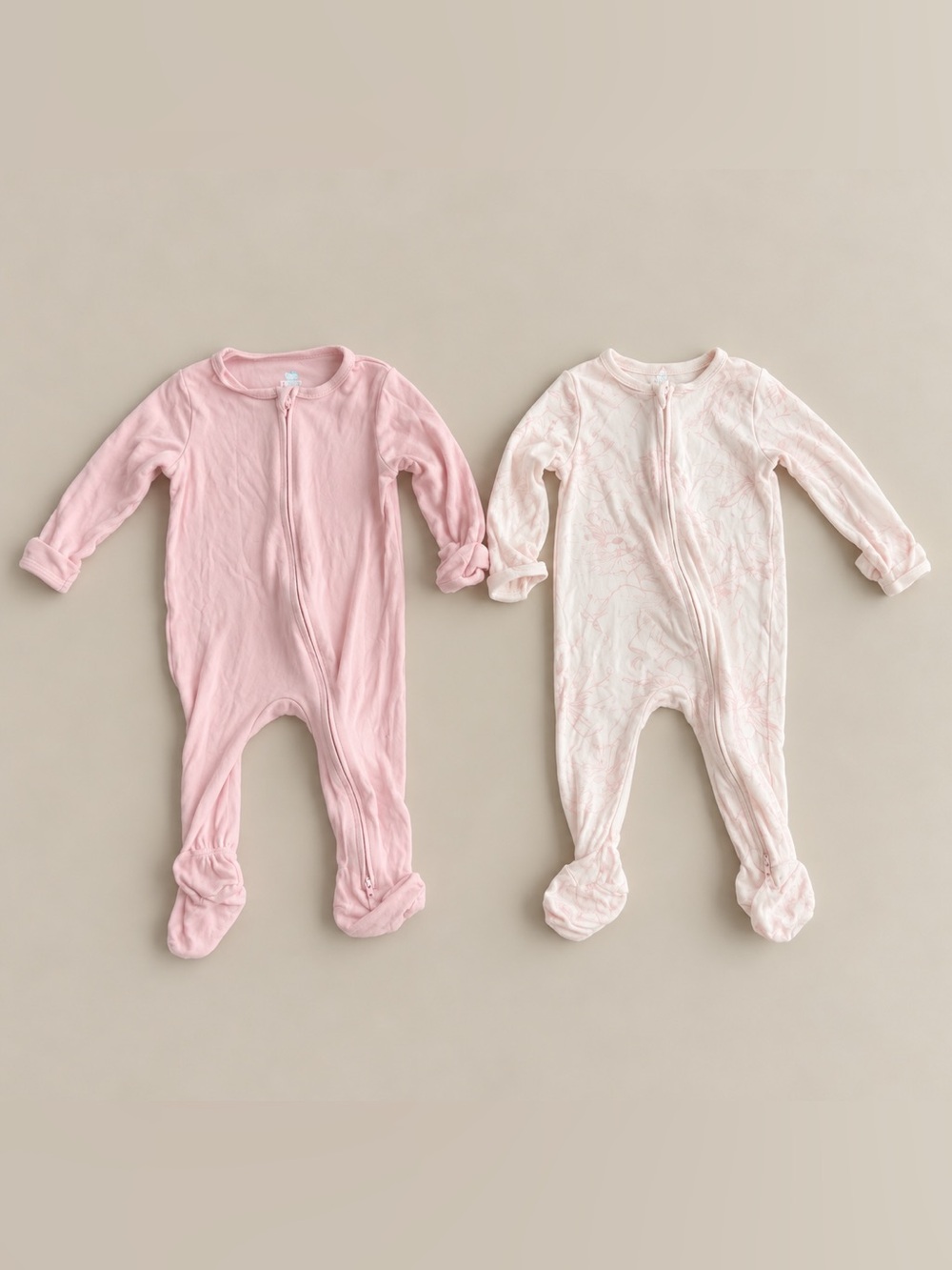 cloud island Pink and Ivory Baby Footed One-Piece Sleepers - 2 Pack